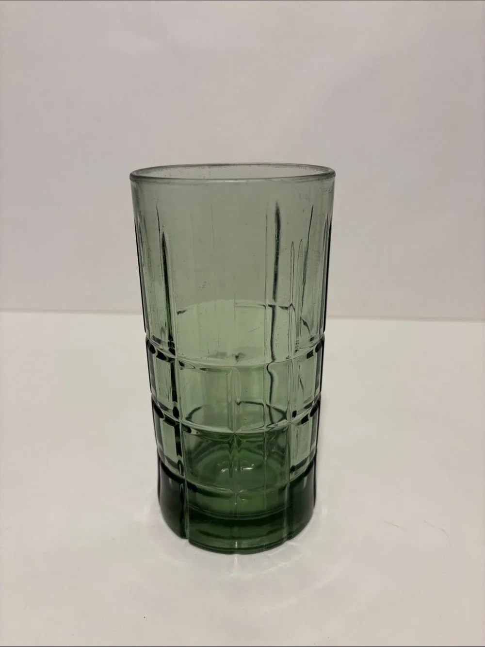 Anchor Hocking Olive Green Tartan Glass Vase